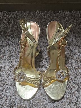 Wild Rose Gold T-Strap Rhinestone Evening Heels